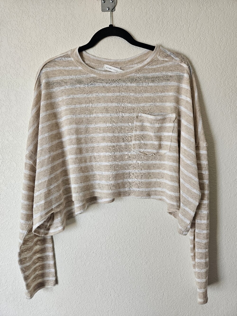 Altar'd State Cozy Striped Cropped Sweater - Beige & White